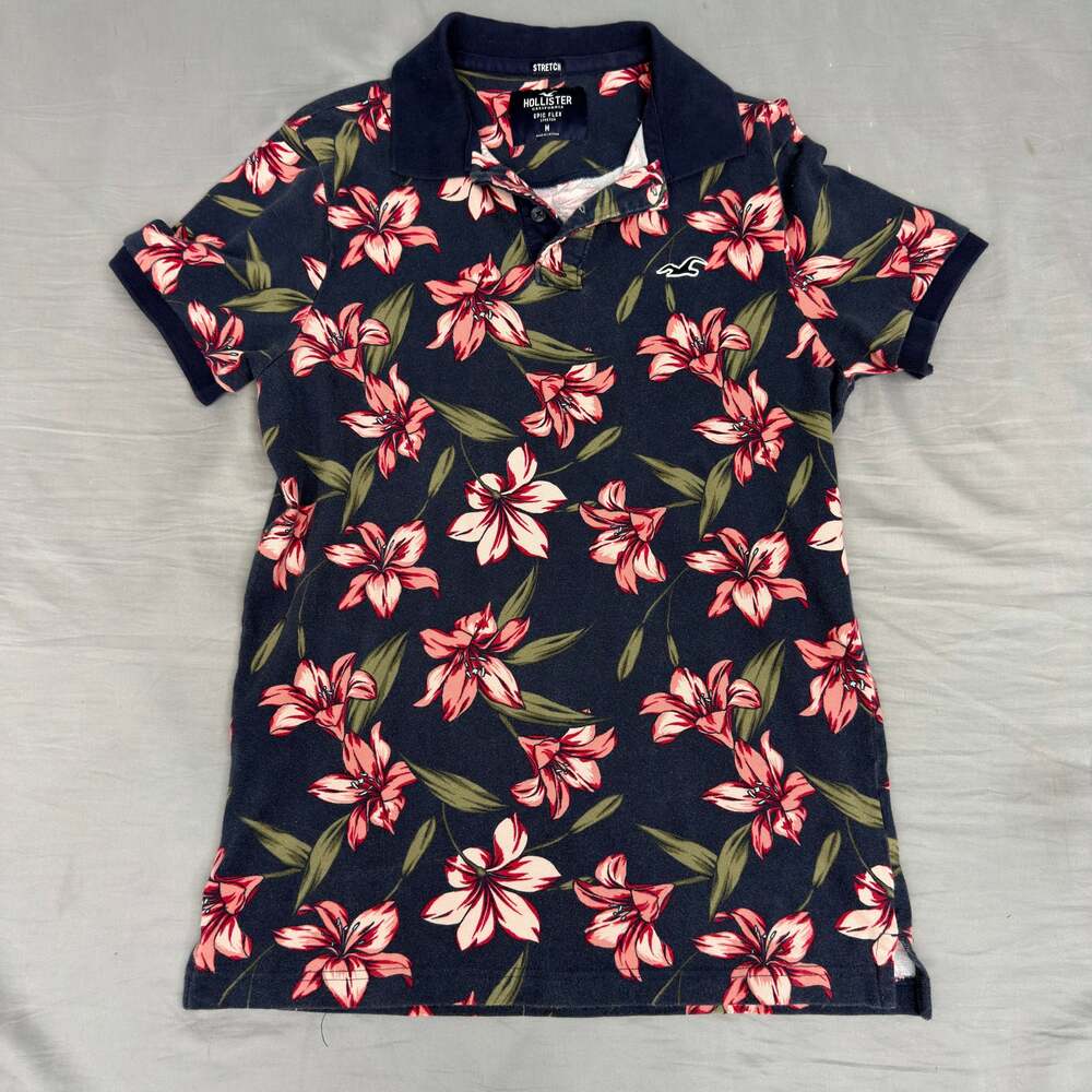 Hollister Floral Print Polo Shirt size Medium M